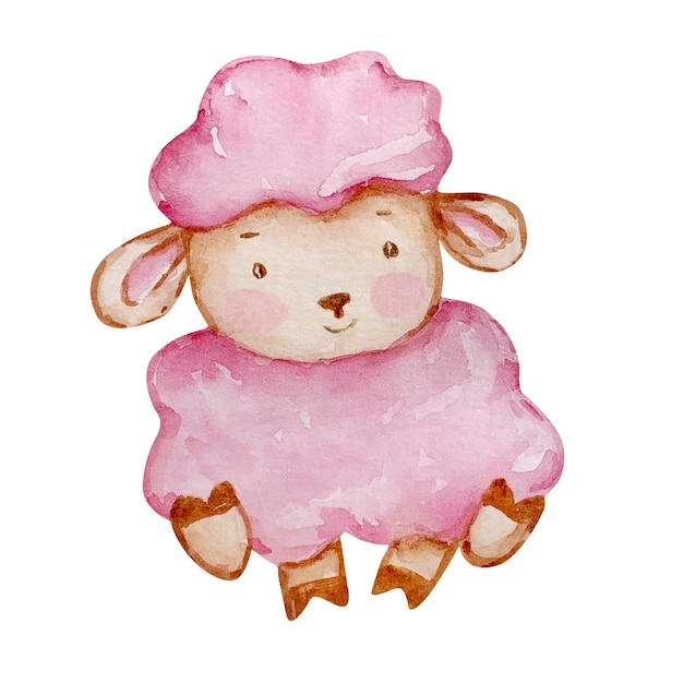 Watercolor cute baby angel lamb