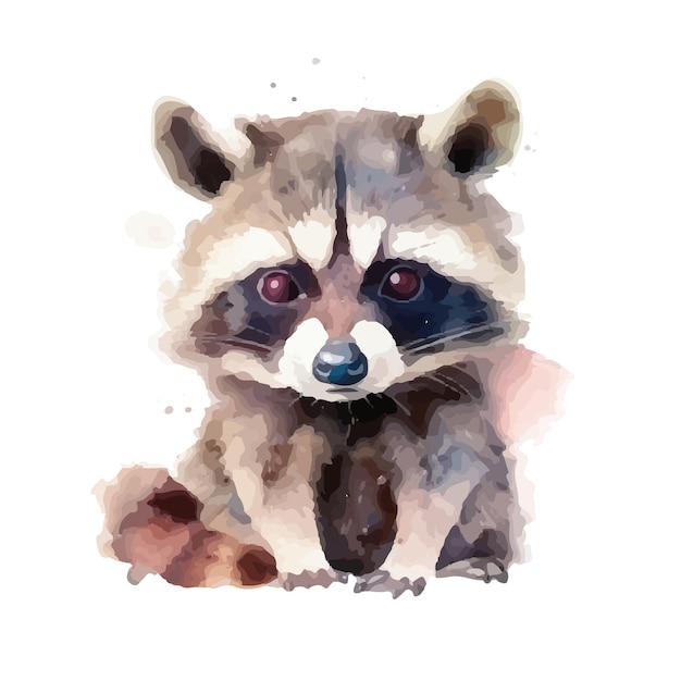 Watercolor cute baby raccoon vector