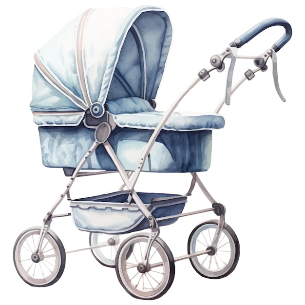 Watercolor cute baby stroller on white background