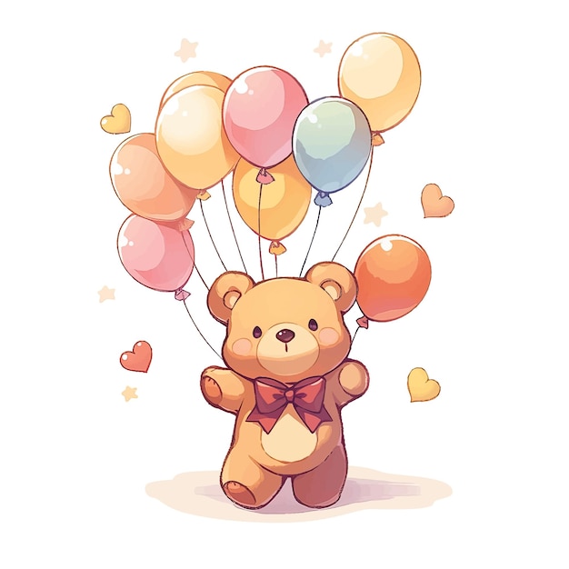 Watercolor cute bear birthday clipart