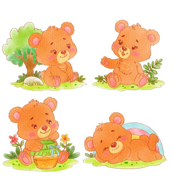 Watercolor cute bear cartoon character design