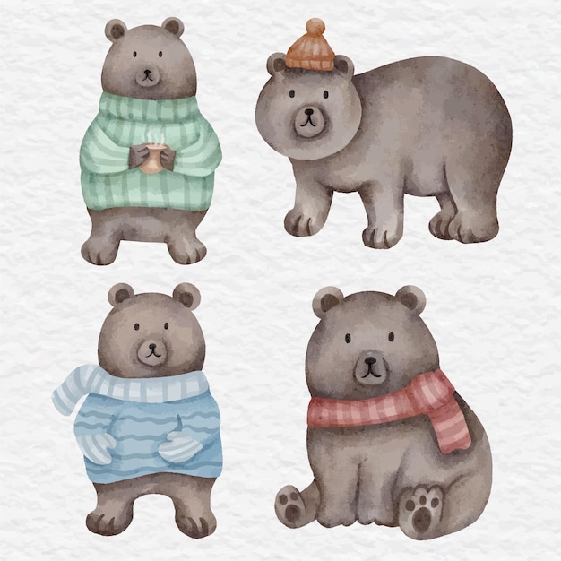 Watercolor cute bear character illustration