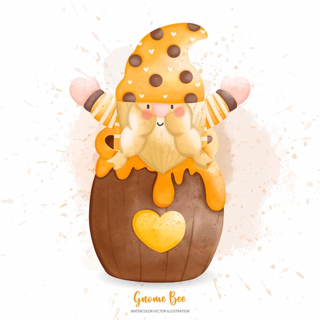 Watercolor Cute Bee Gnome in Honey jar Digital paint watercolor illustrationxDxA