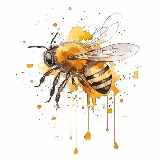 Vector watercolor cute bee isolated on white background