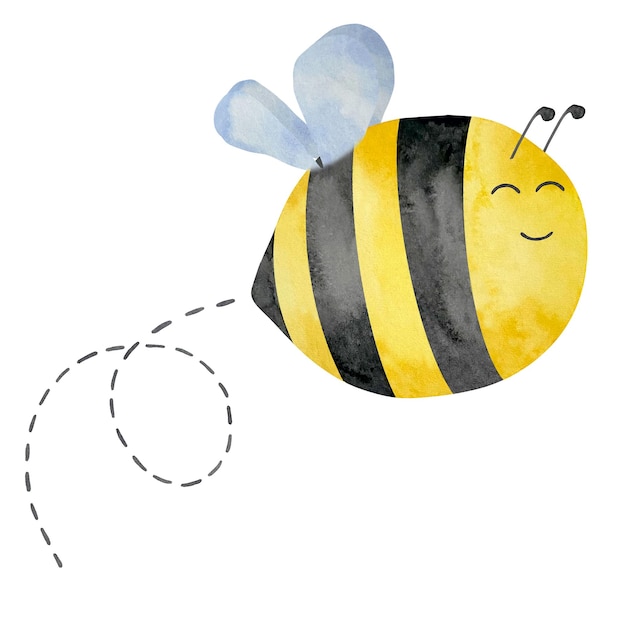 Ape carina dell'acquerello con tema estivo del miele della traiettoria di volo disegno del miele per il bambino