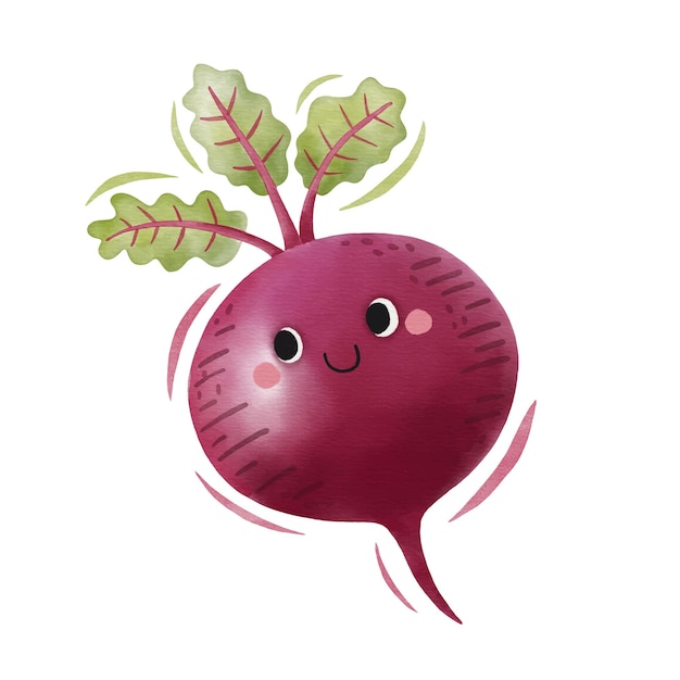 Watercolor cute beetroot cartoon character Vector illustration