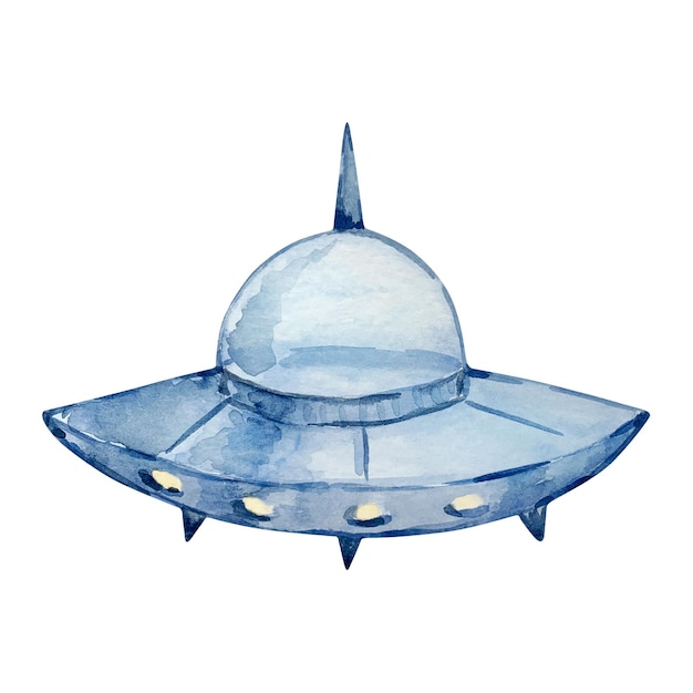 Watercolor cute blue UFO space