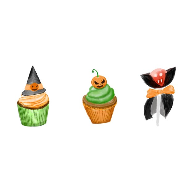Vector watercolor cute cake themes haloween party