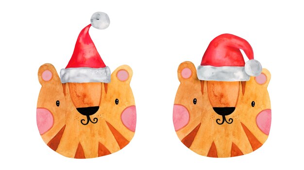 冬のクリスマスキャップの水彩画のかわいいキャラクター