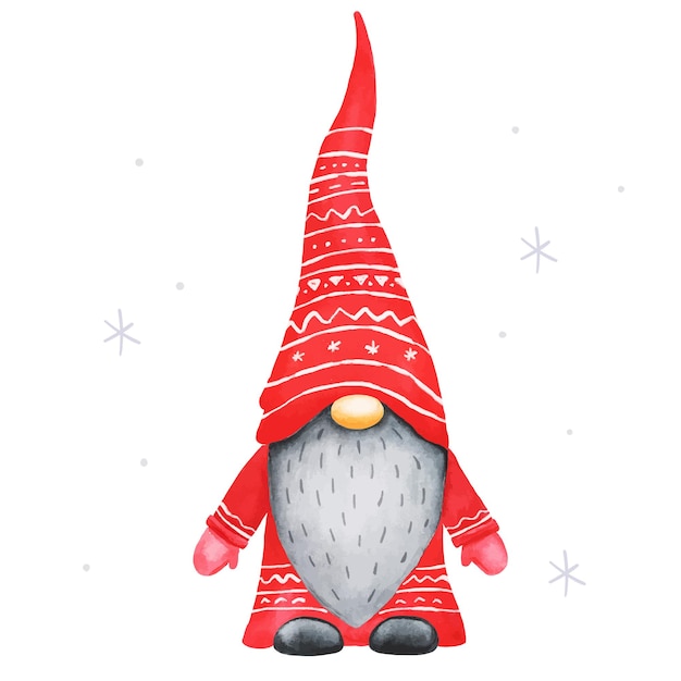 Watercolor cute Christmas gnome.  vector