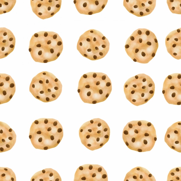 Watercolor cute cookies seamless pattern chocolate chip biscuit