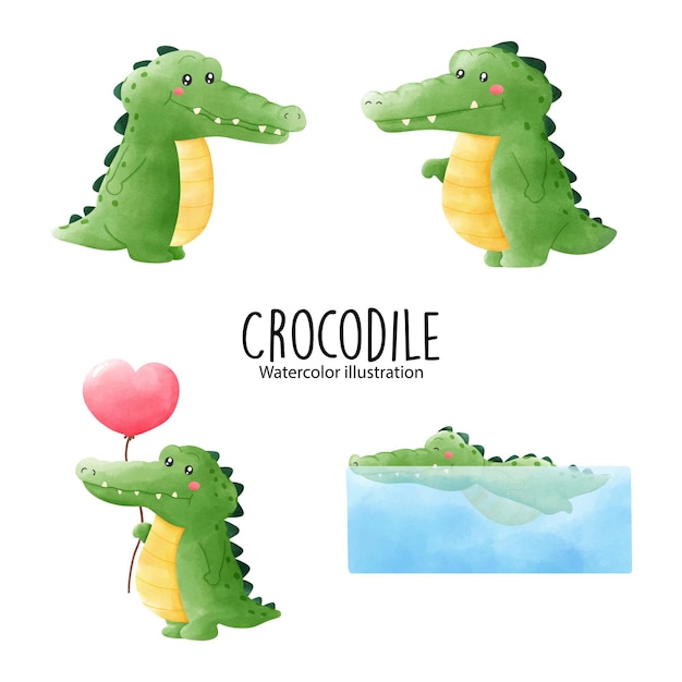 Illustrazione vettoriale di coccodrillo carino acquerello