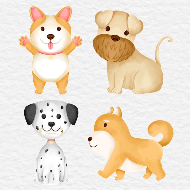 Watercolor cute dog and puppy collection set clip art