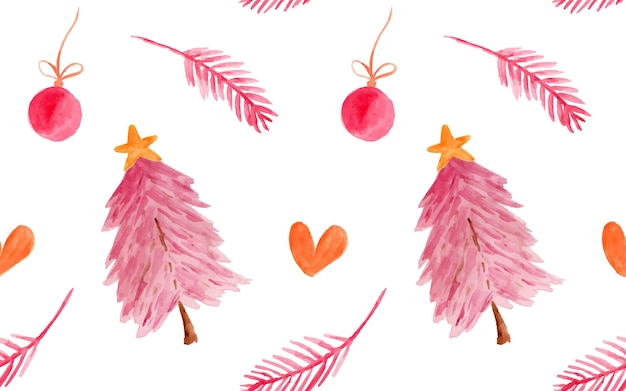 Watercolor cute and fun doodle Christmas ornament as seamless pattern