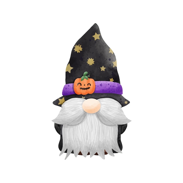 白い背景の水彩かわいい gnome ハッピーハロウィーン パーティー ベクトル図