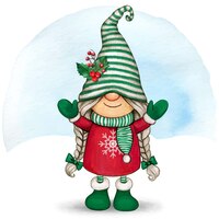 Watercolor cute hand drawn christmas gnome