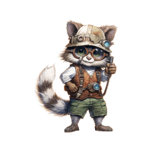 Vector watercolor cute inventor racoon concept