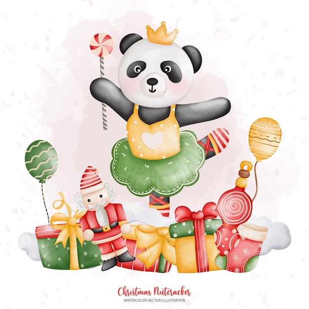 Watercolor cute panda circus animal circus Christmas NutcrackerxDxA