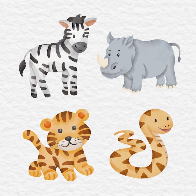 Watercolor cute pet wild animal clip art farm collection set