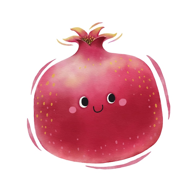 수채화 귀여운 석류 만화 캐릭터
