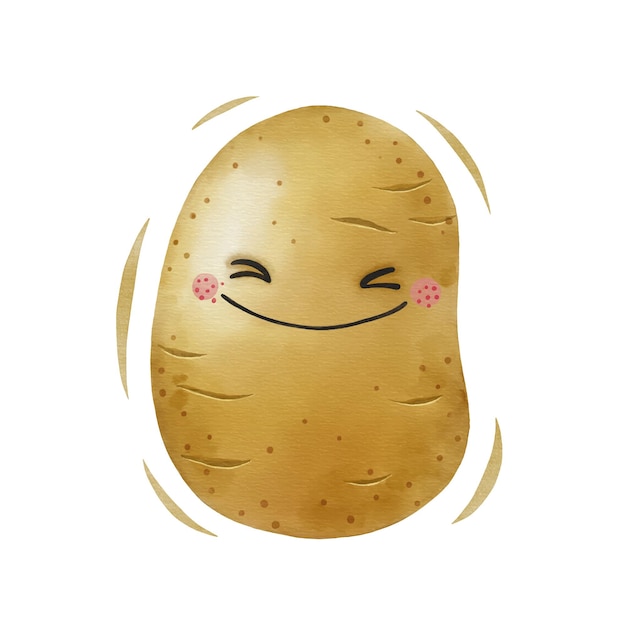 Акварель милый картофельный мультяшный персонаж Векторная иллюстрация