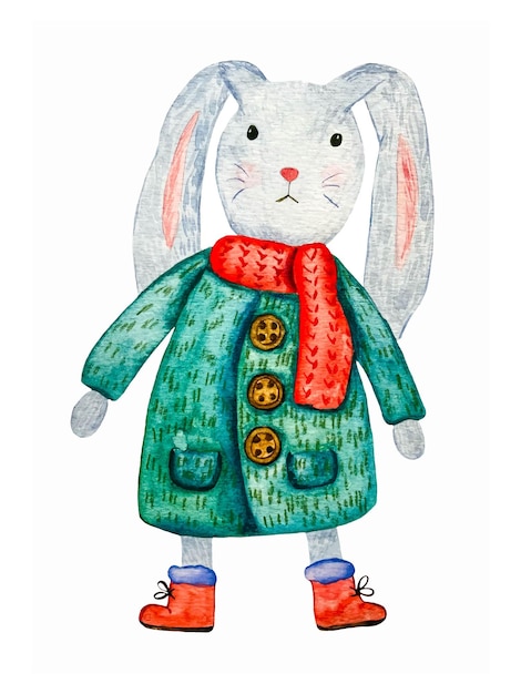 Watercolor cute rabbit. New Year's character symbol of 2023. Hand drawing