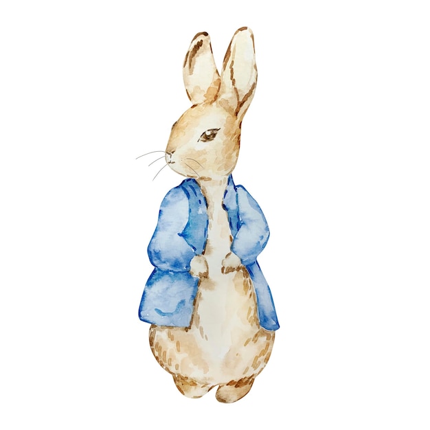 Watercolor cute rabbit rabbit in a blue jacket