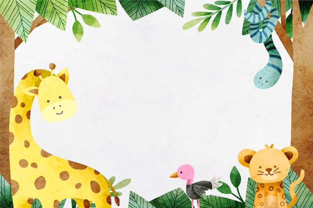 Watercolor cute safari animals background