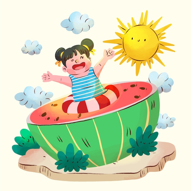 Watercolor cute summer illustration