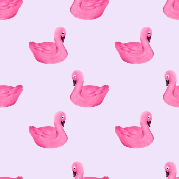 Watercolor cute swan seamless pattern summer pink