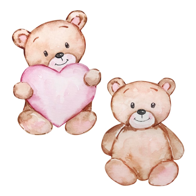 Watercolor Cute Teddy Bears Valentine's Day