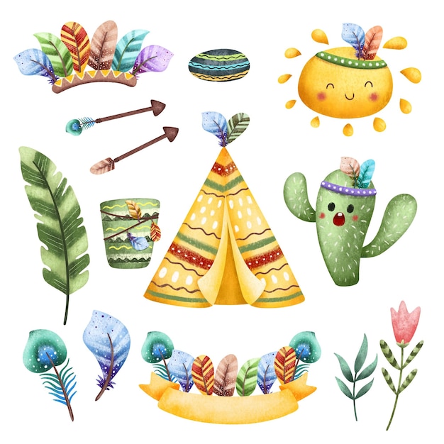 Watercolor Cute Tribal Elements Illustration