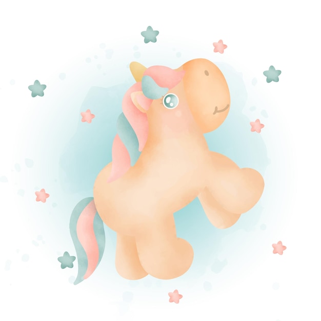 Vector watercolor cute unicorn and the star.