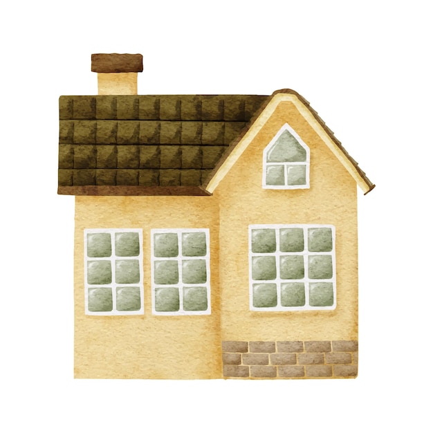 Watercolor cute village home roof illustration