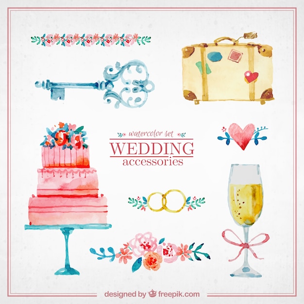 Vector watercolor cute wedding elements