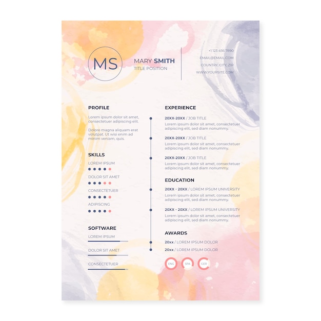 watercolor cv template