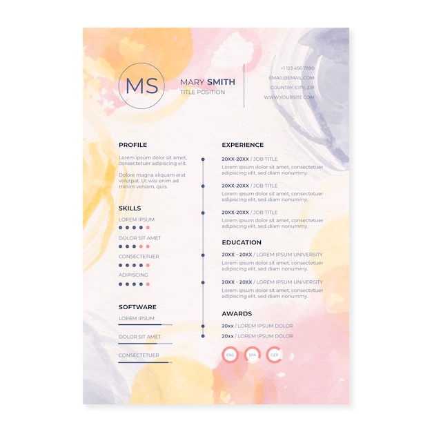 Watercolor cv template