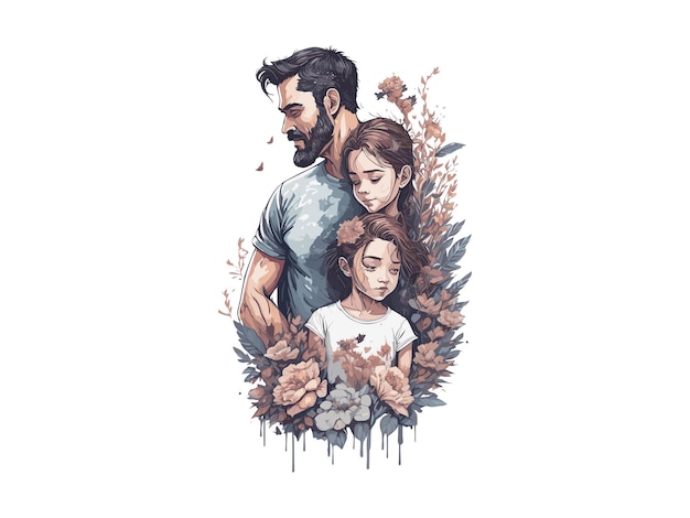Vector watercolor dad and daughter father's day concept