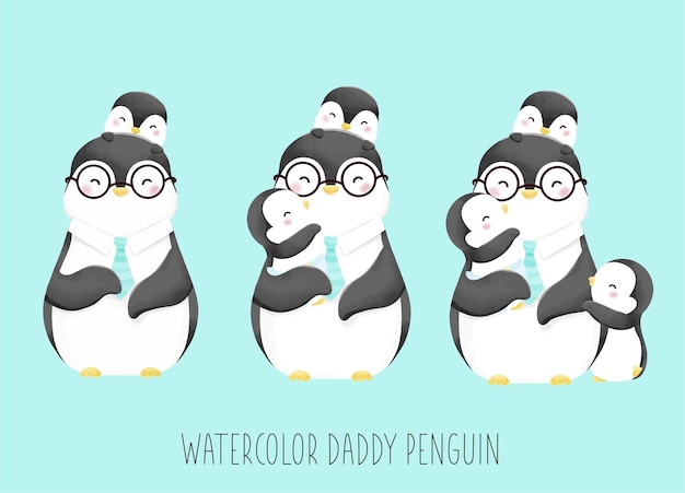 Vector watercolor daddy penguin