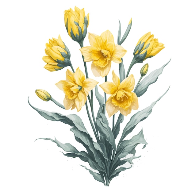 Watercolor Daffodil Jetfire Clipart Floral Romantic