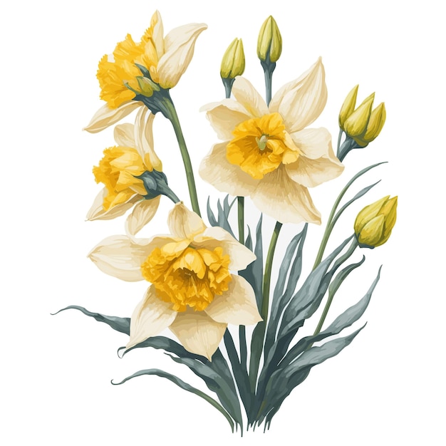 Vector watercolor daffodil salome clipart floral bouquet blossom