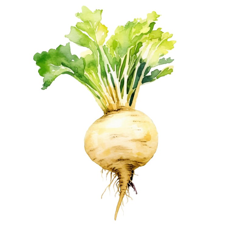 水彩大根イラスト白い背景に分離された手描きの生鮮食品デザイン要素