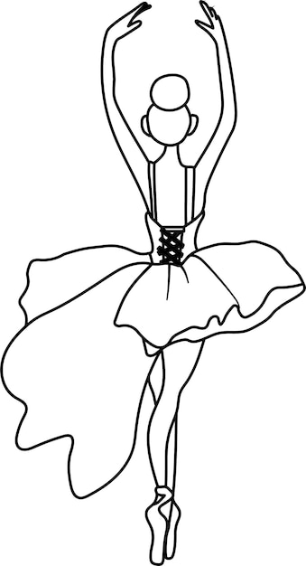 Watercolor dancing ballerina black lines. Isolated dancing ballerina. Hand drawn classic ballet perf