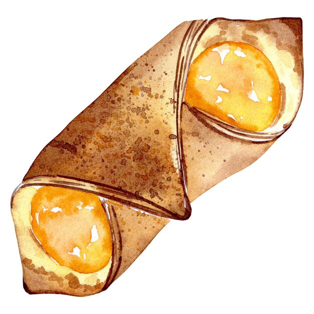 Vector watercolor danish pastry. hand drawn illustration of folded pie for breakfast.