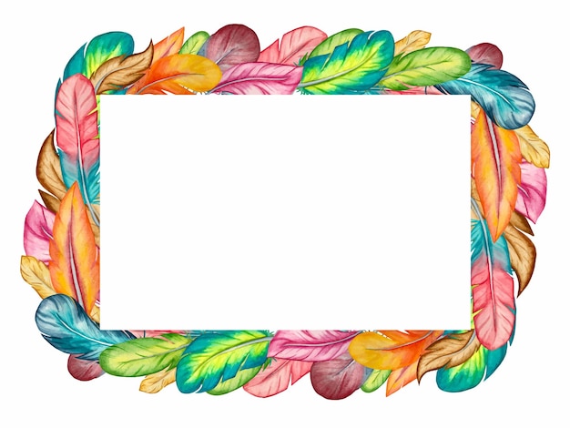 Vector watercolor decoration with colourful feathers square