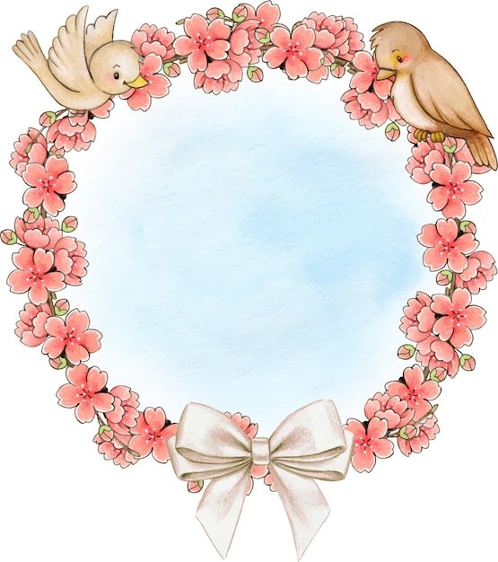 Watercolor decorative cherry wreath