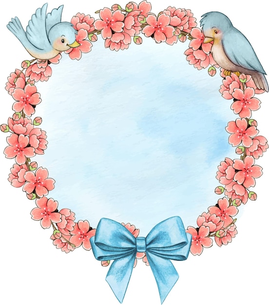 Watercolor decorative cherry wreath