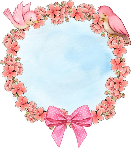 Watercolor decorative cherry wreath