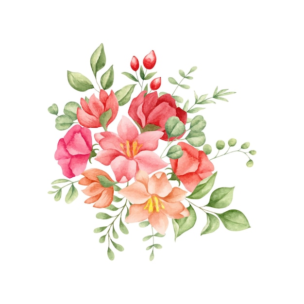 Watercolor decorative lovely floral bouquet for greeting card