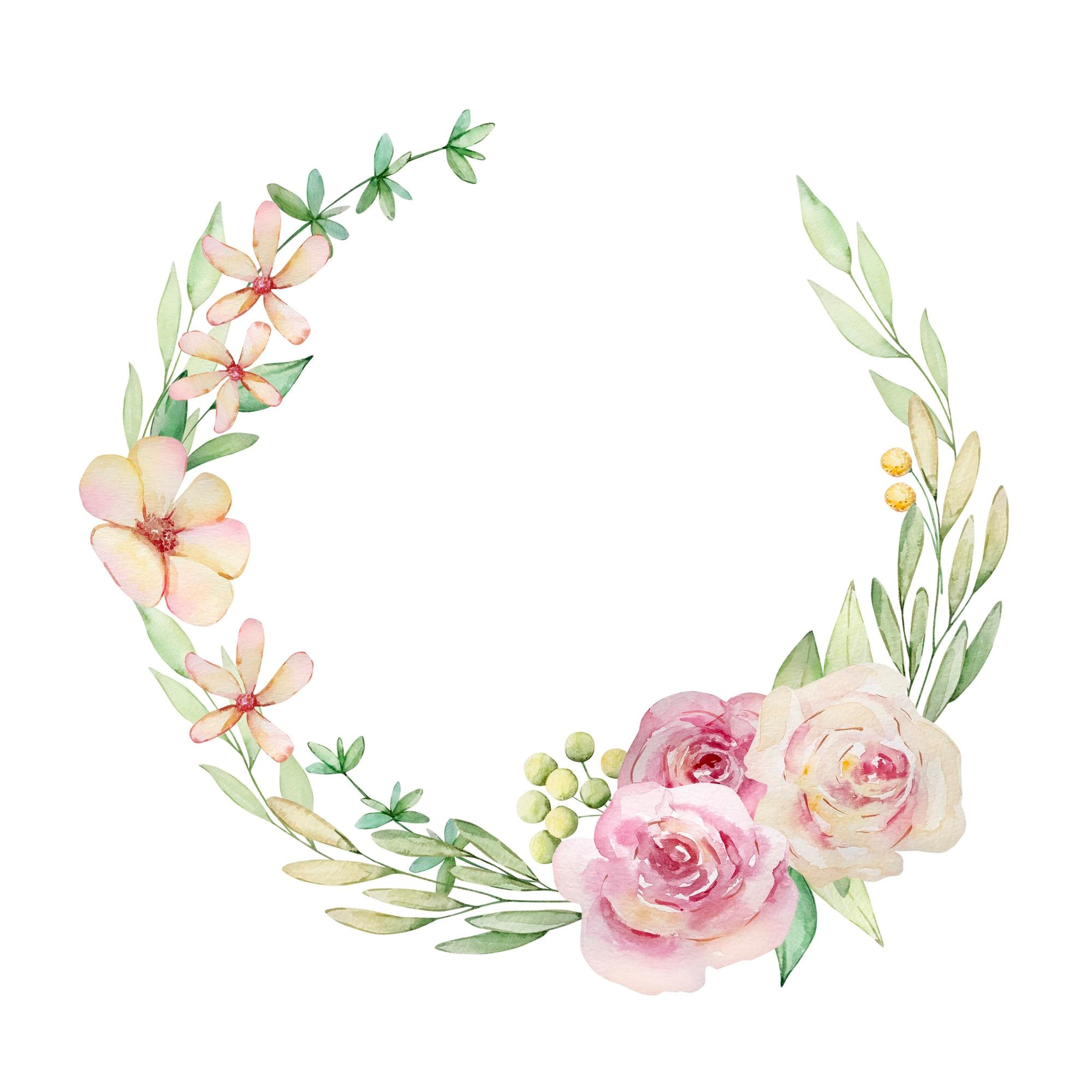 Premium Vector | Watercolor delicate floral wreath with roses